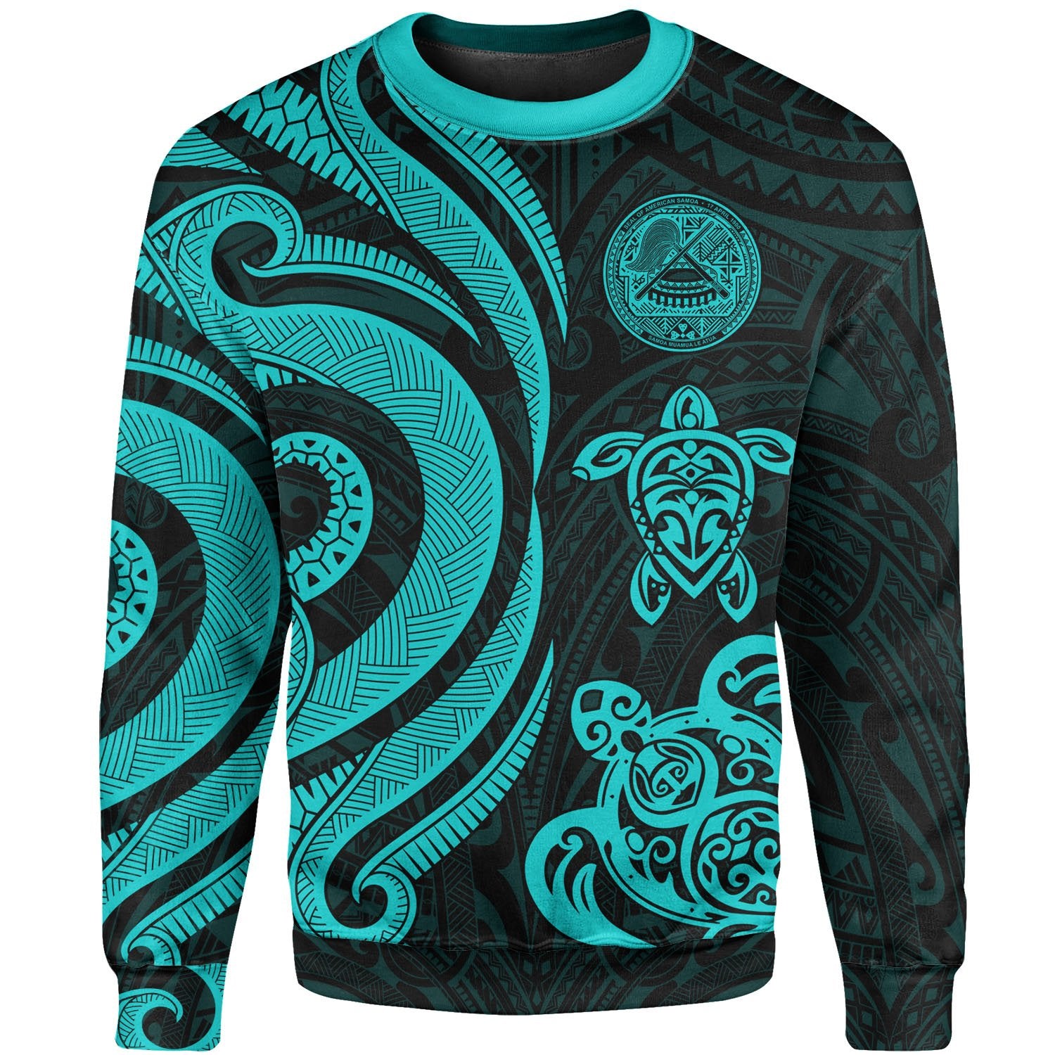 American Samoa Sweater - Turquoise Tentacle Turtle Unisex Turquoise - Polynesian Pride