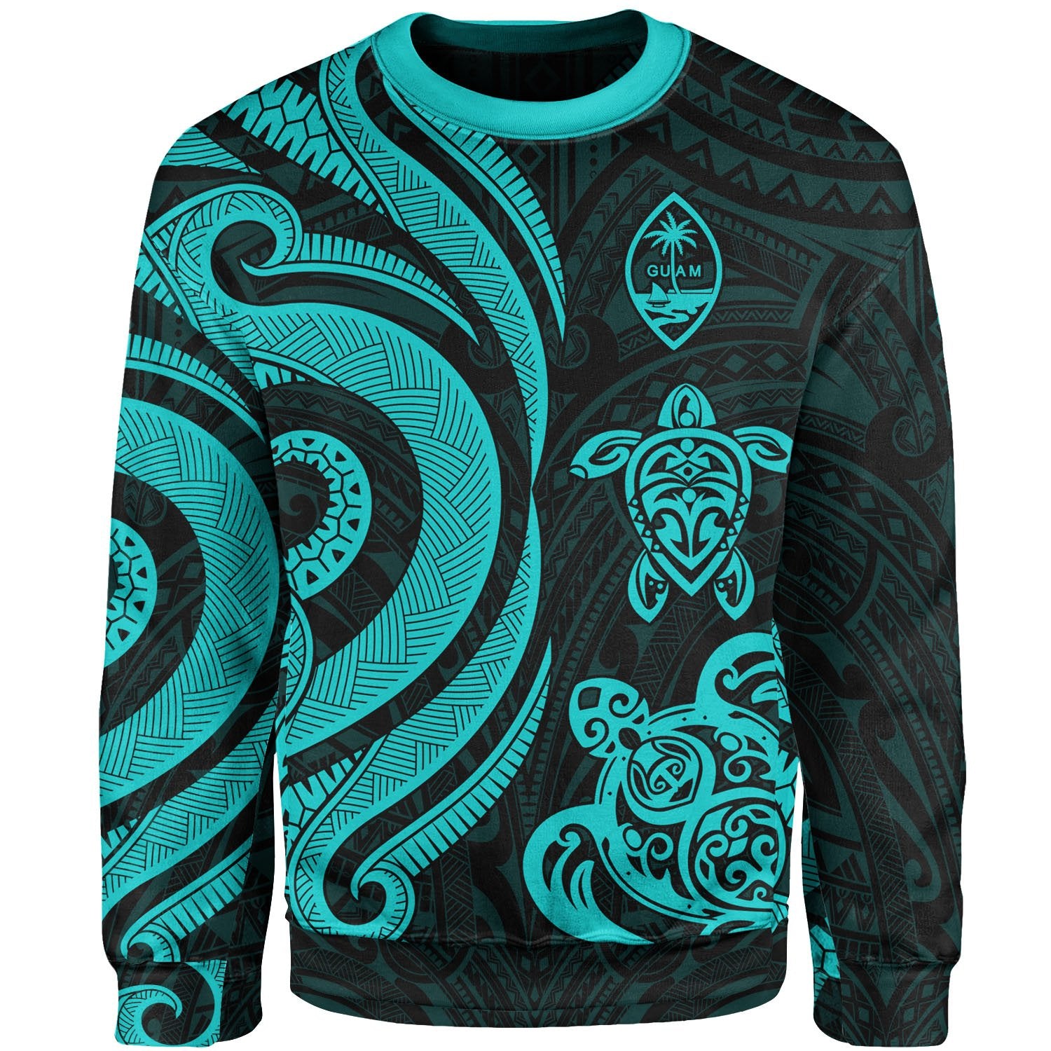 Guam Sweater - Turquoise Tentacle Turtle Unisex Turquoise - Polynesian Pride