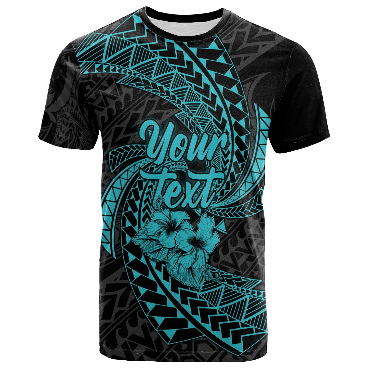 Pohnpei Micronesian Custom T Shirt Turquoise Spiral Pattern Hibiscus Unisex TURQUOISE - Polynesian Pride