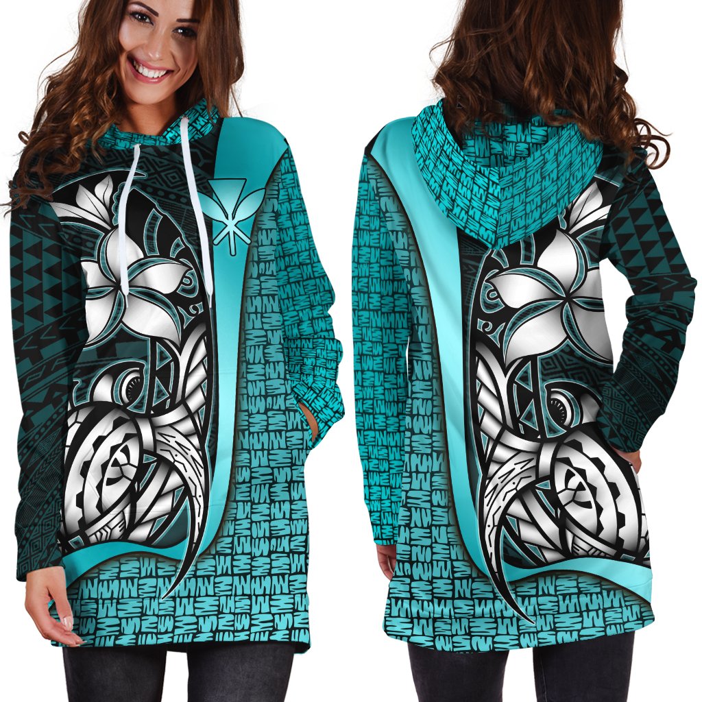 Polynesian Hawaii Hoodie Dress Turquoise - Turtle with Hook - Polynesian Pride