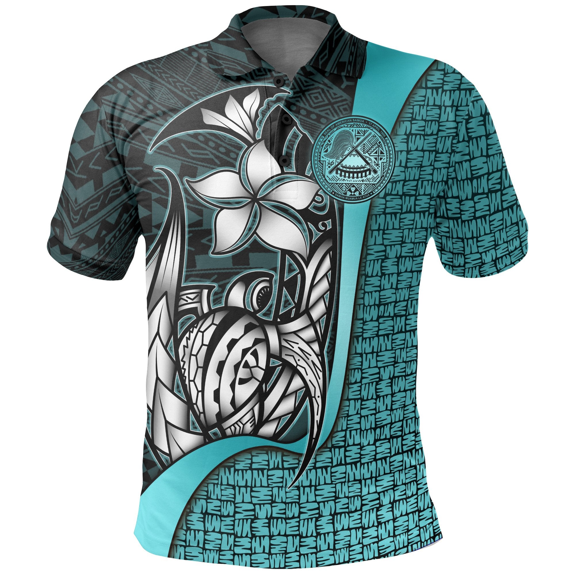 American Samoa Polo Shirt Turquoise Turtle with Hook Unisex Turquoise - Polynesian Pride