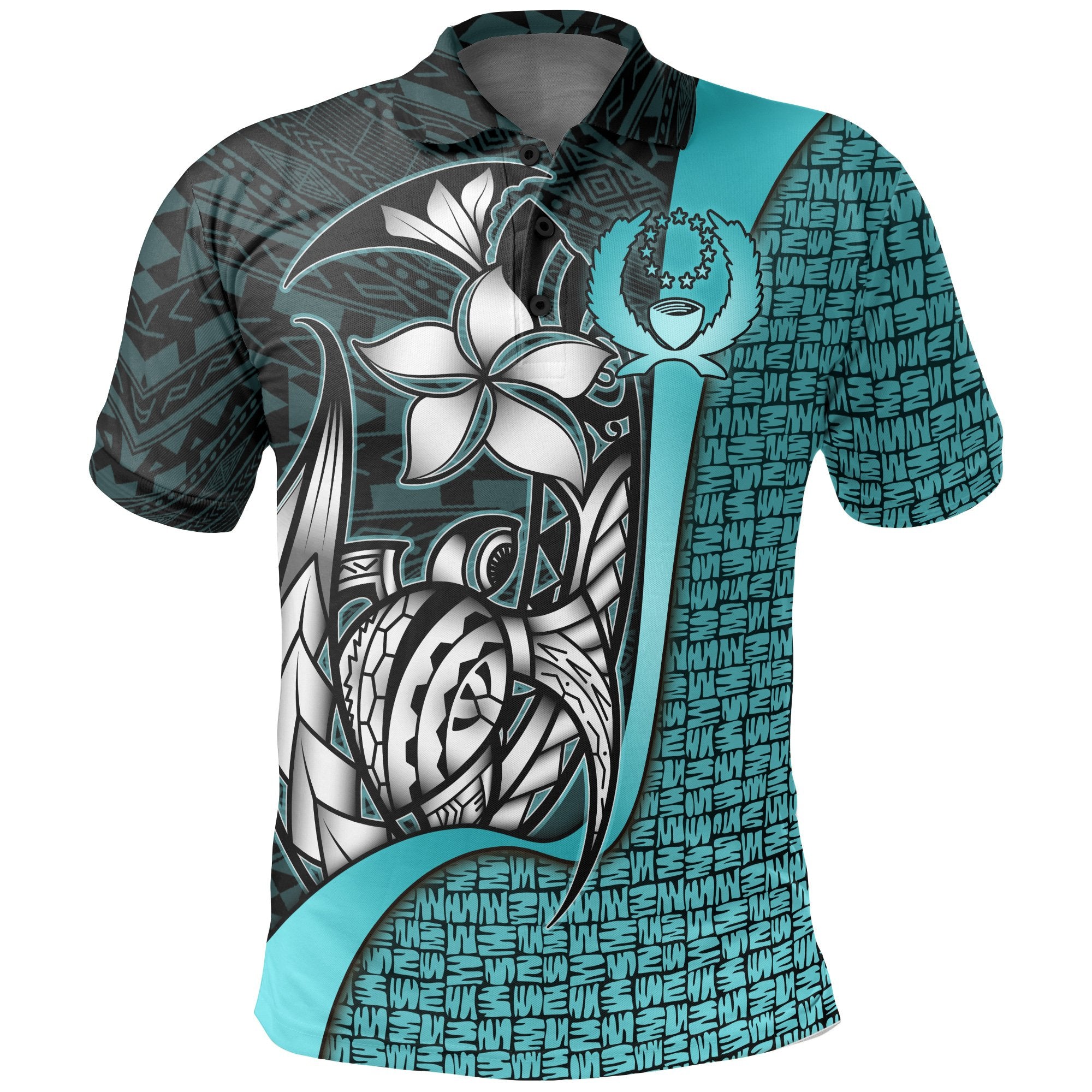 Pohnpei Micronesian Polo Shirt Turquoise Turtle with Hook Unisex Turquoise - Polynesian Pride