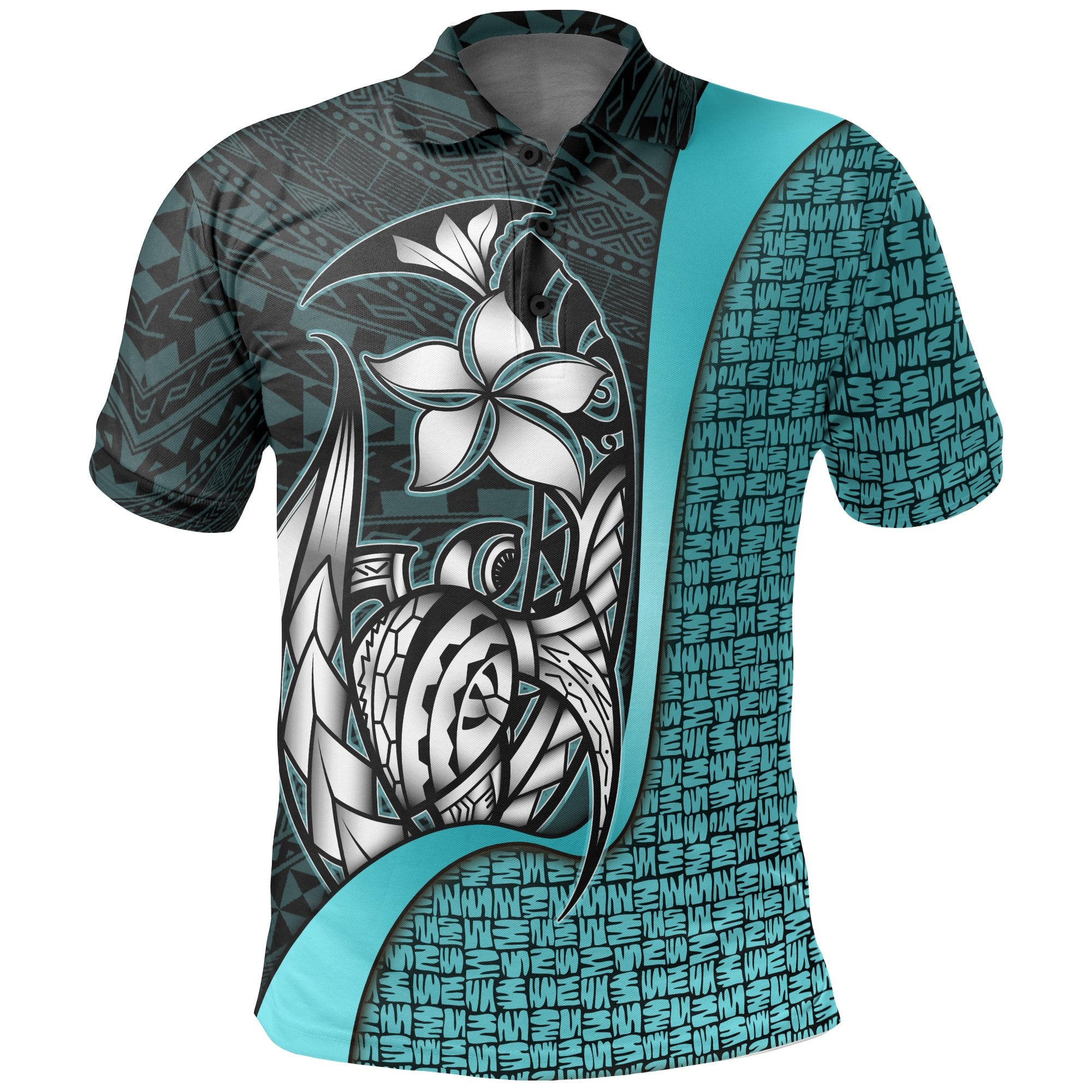 Polynesian Polo Shirt Turquoise Turtle with Hook Unisex Turquoise - Polynesian Pride