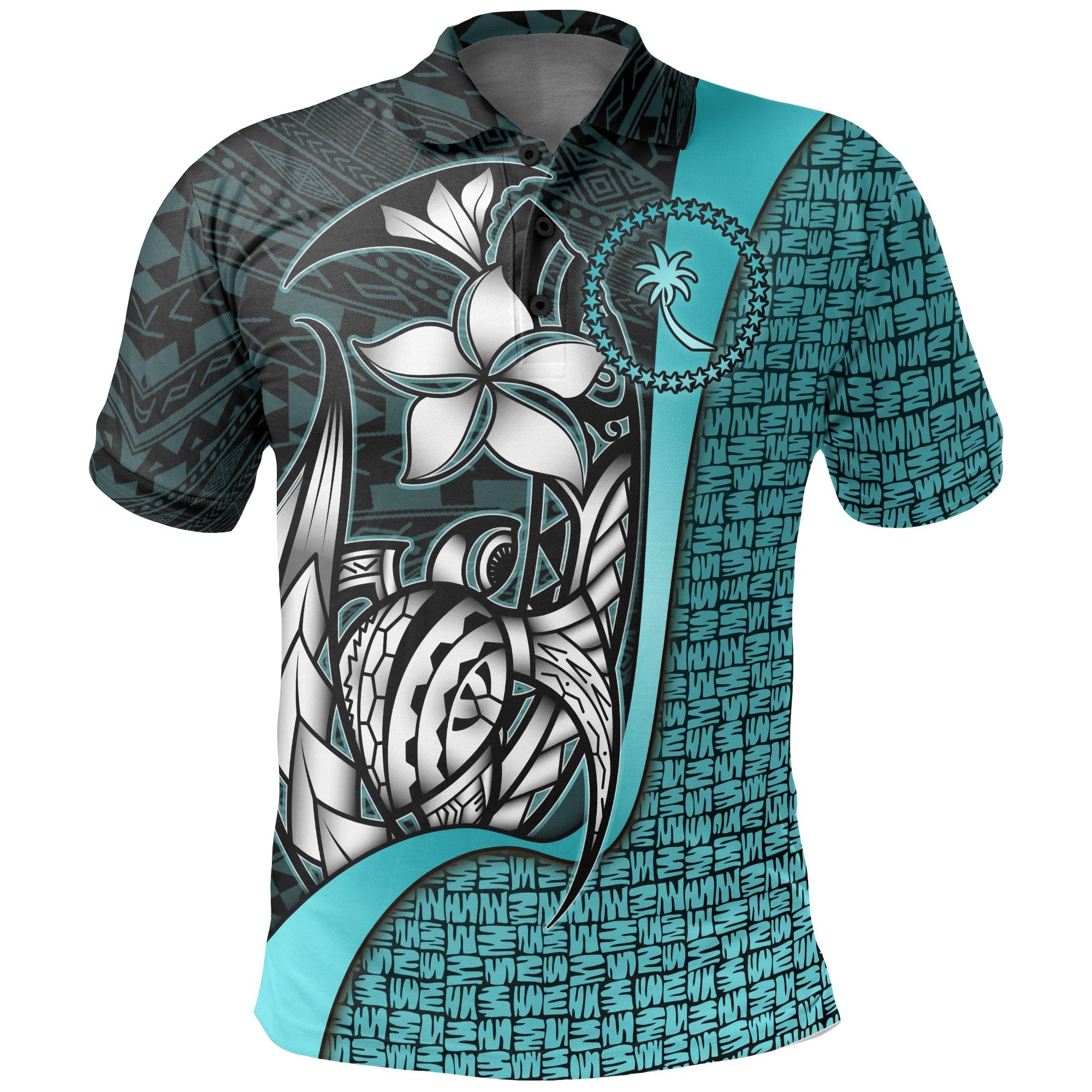 Chuuk Micronesian Polo Shirt Turquoise Turtle with Hook Unisex Turquoise - Polynesian Pride