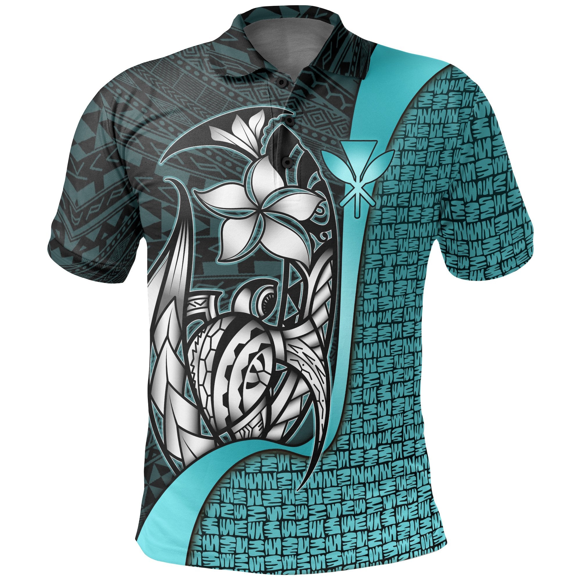 Polynesian Hawaii Polo Shirt Kanaka Maoli Turquoise Turtle with Hook Unisex Turquoise - Polynesian Pride