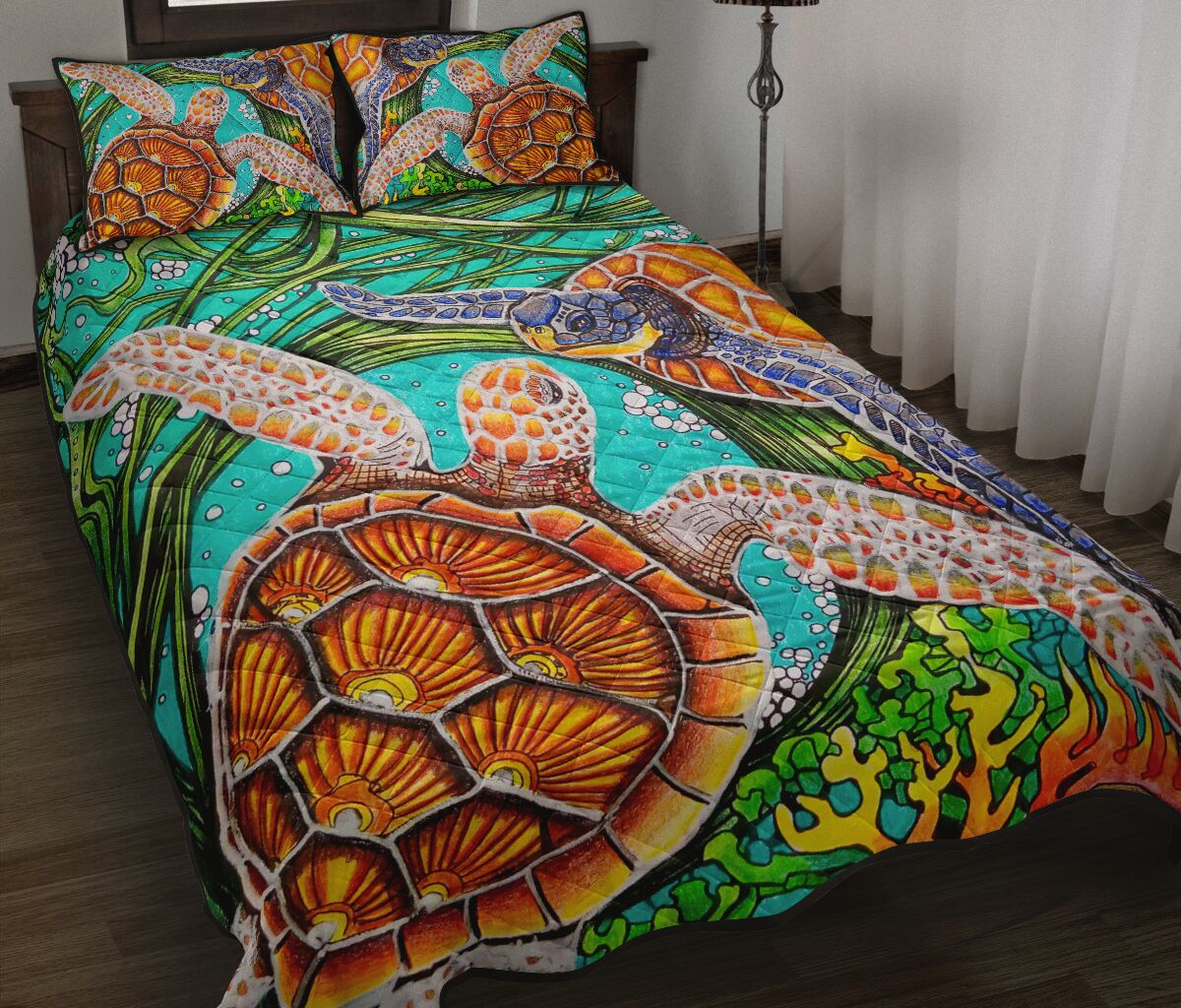 Hawaii Turtle Couple Quilt Bed Set - Big Love - AH Green - Polynesian Pride