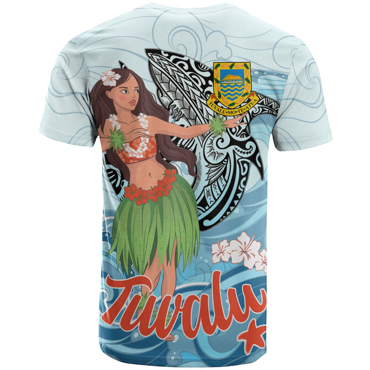 Tuvalu T Shirt Polynesian Girls With Shark - Polynesian Pride