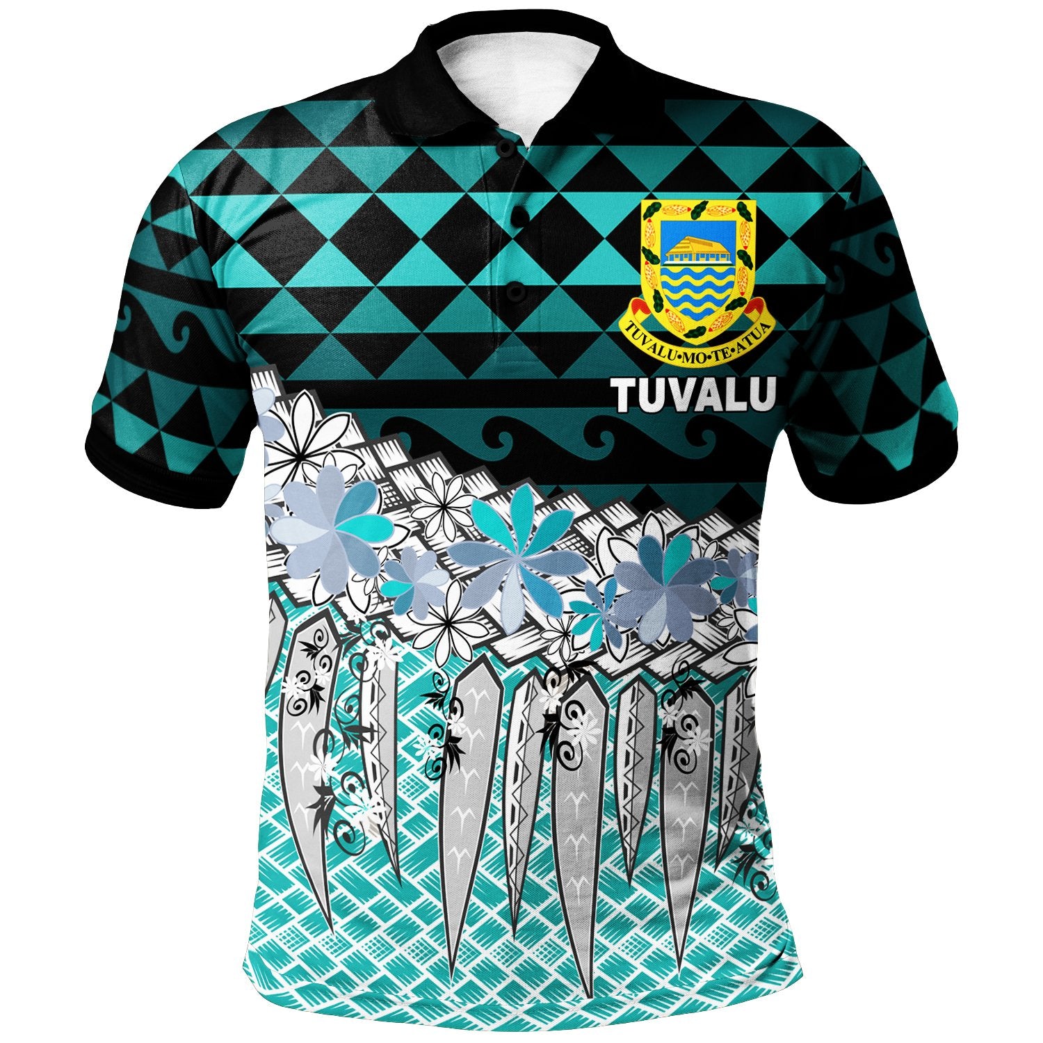 Tuvalu Polo Shirt Coconut Leaves Weave Pattern Blue Unisex Blue - Polynesian Pride