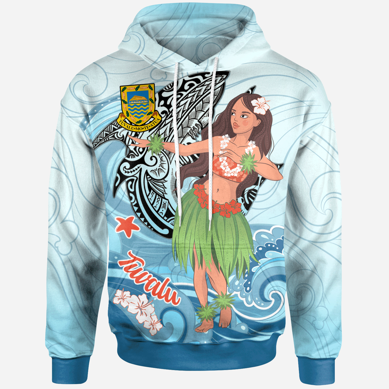 Tuvalu Hoodie Polynesian Girls With Shark Unisex Blue - Polynesian Pride