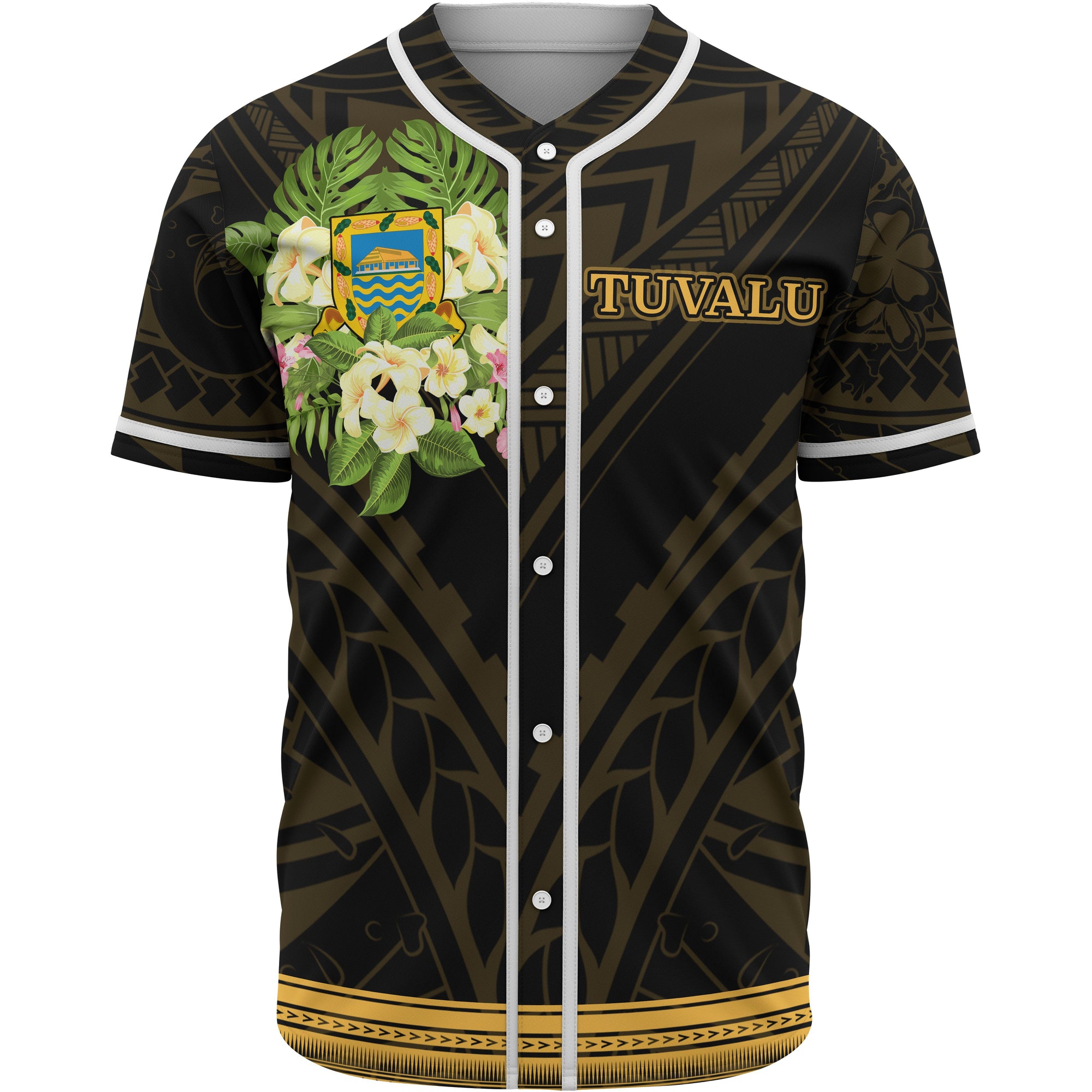 Tuvalu Baseball Shirt - Polynesian Gold Patterns Collection Unisex Black - Polynesian Pride