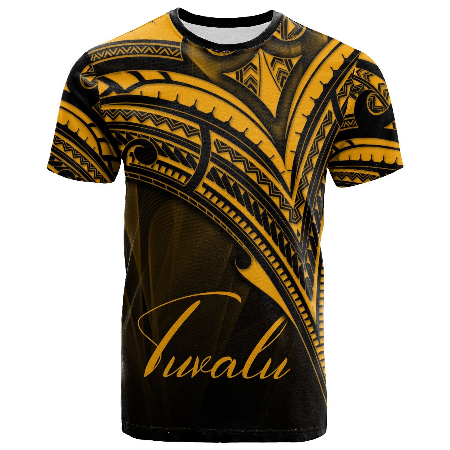 Tuvalu T Shirt Gold Color Cross Style Unisex Black - Polynesian Pride