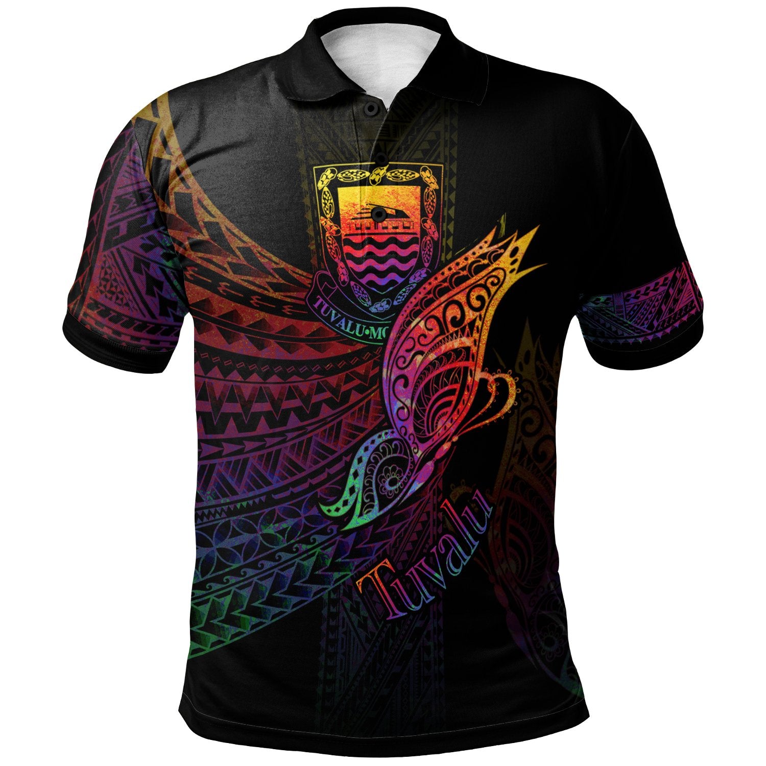 Tuvalu Polo Shirt Butterfly Polynesian Style Unisex Black - Polynesian Pride