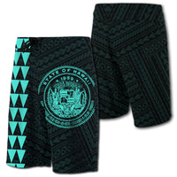 Hawaii Kakau Polynesian Coat Of Arms Board Shorts - Turquoise Men Turquoise - Polynesian Pride
