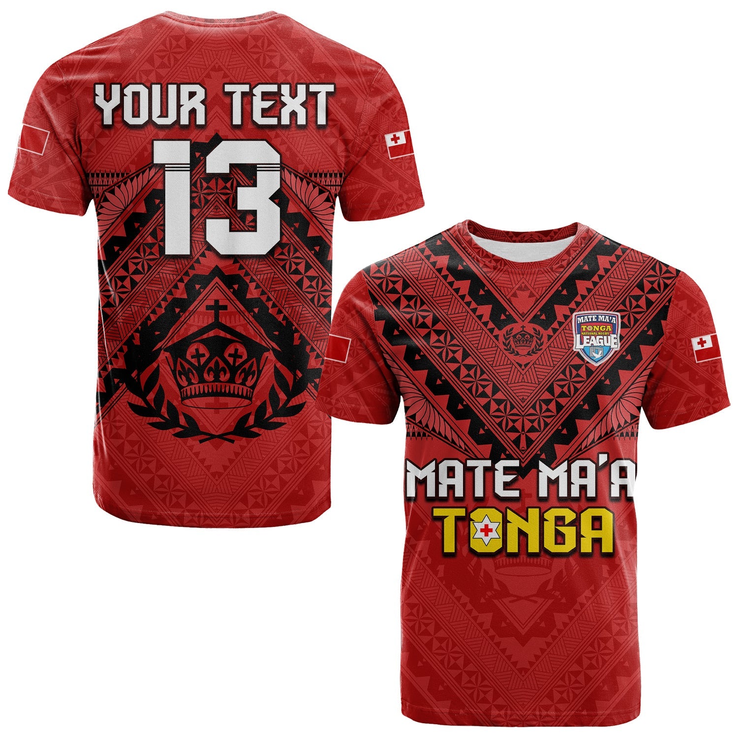 (Custom Text and Number) Tonga Rugby MMT T Shirt Ngatu Mate Maa Tonga Simple LT13 Red - Polynesian Pride