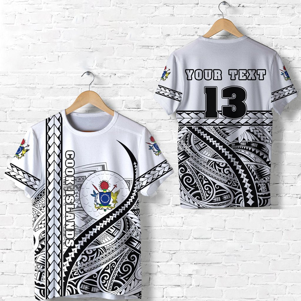 Custom Cook Islands Rugby T Shirt Custom Text and Number Unisex White - Polynesian Pride