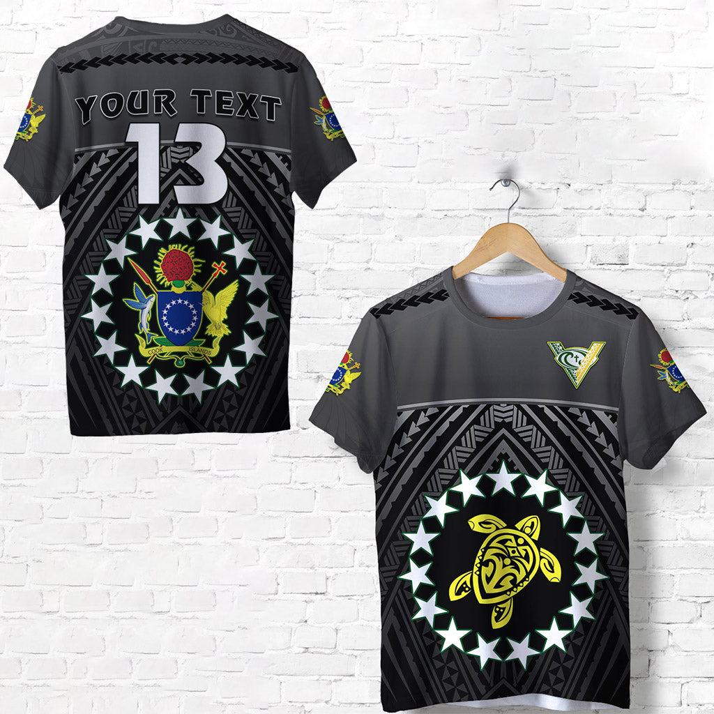 Custom The Kukis T Shirt Cook Islands Rugby Black Custom Text and Number LT13 Unisex Black - Polynesian Pride