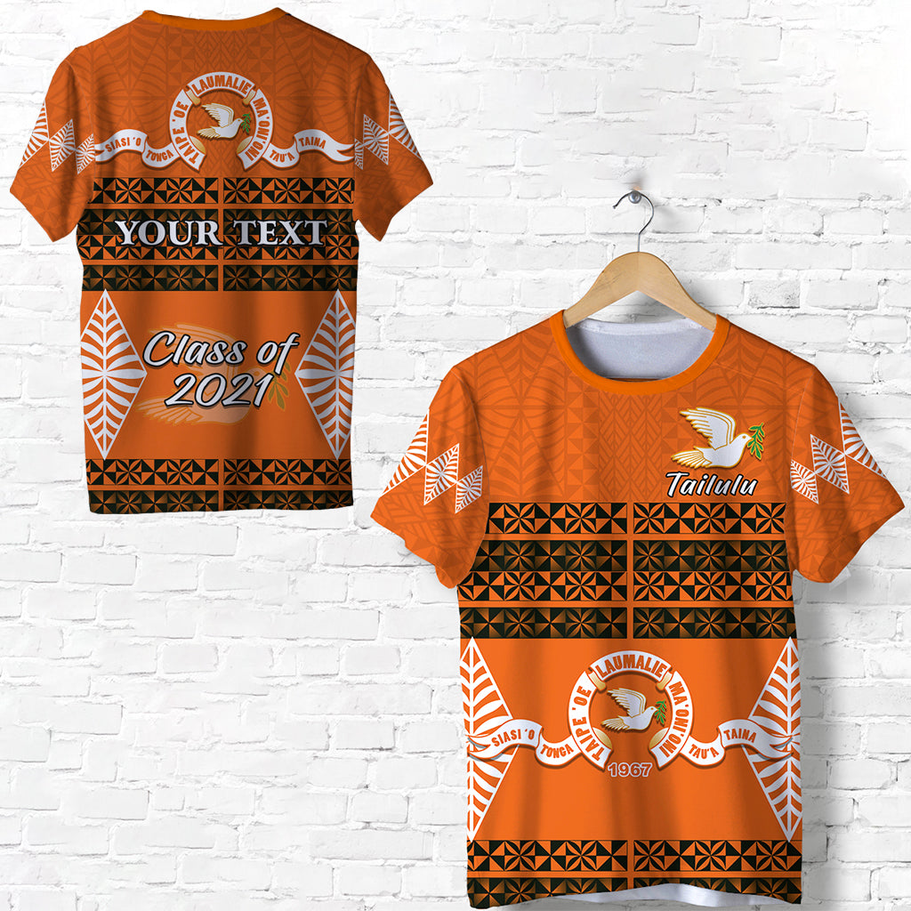 Custom Tailulu College T Shirt Tonga Pattern Class Year and Your Text LT13 Unisex Orange - Polynesian Pride