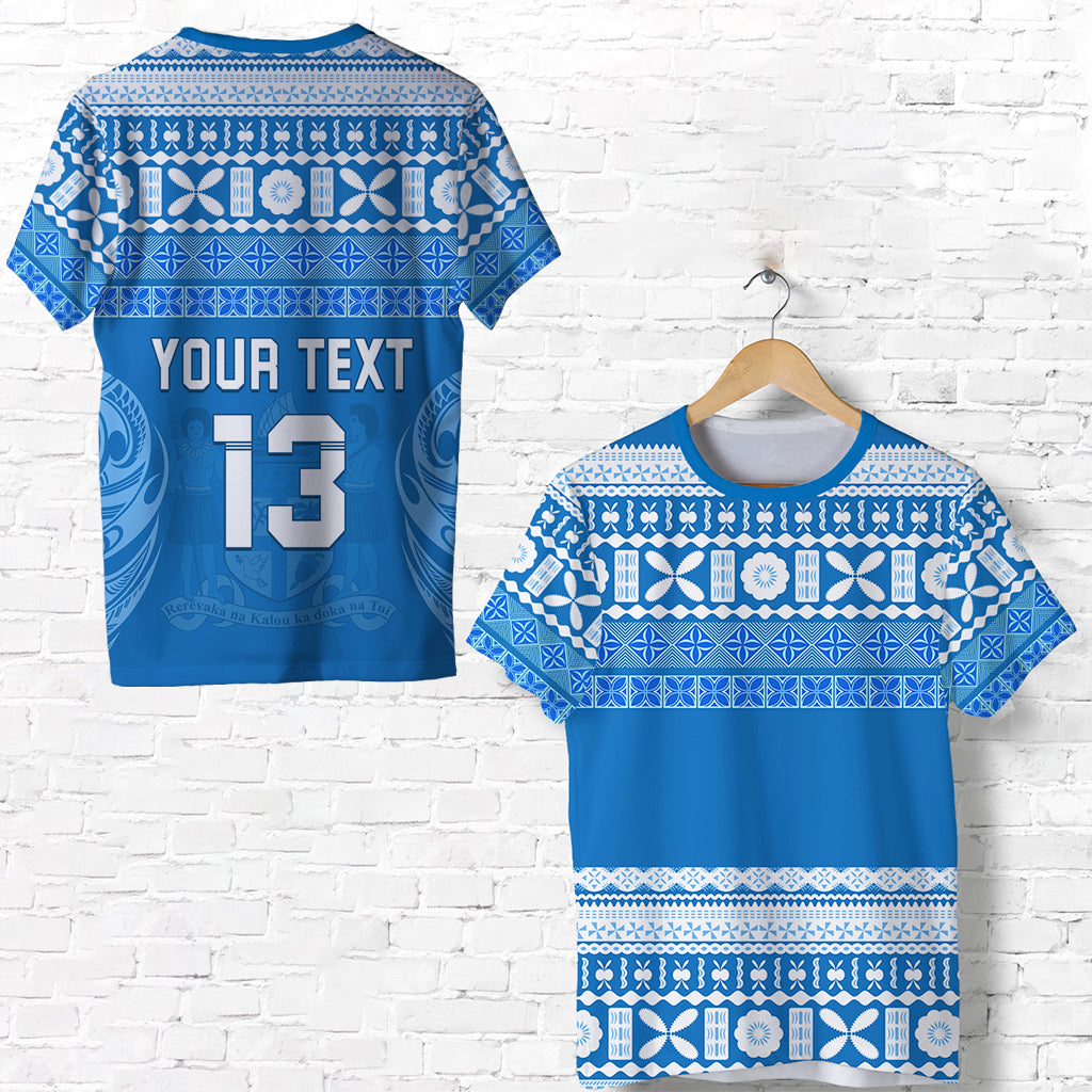 (Custom Text and Number) Bula Fiji T Shirt Tapa Pattern LT13 Unisex Blue - Polynesian Pride