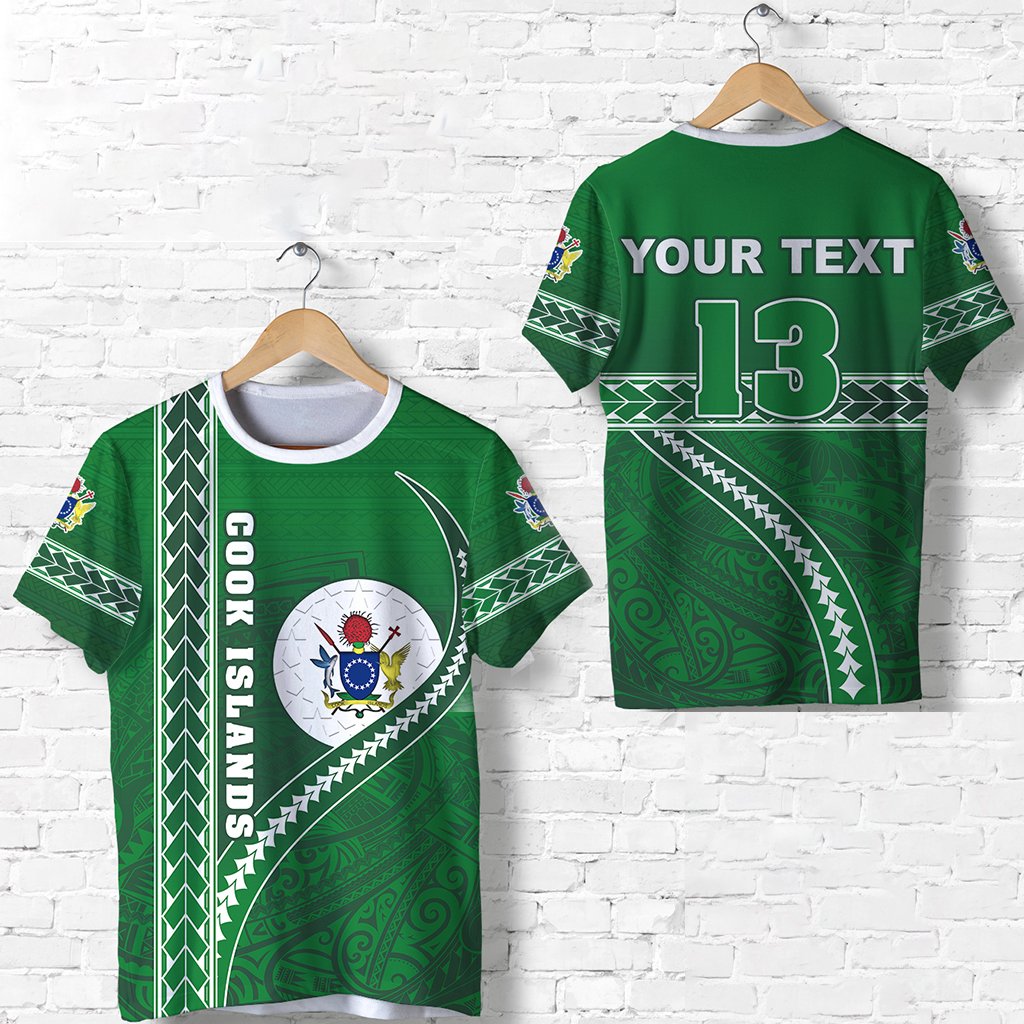 Custom Cook Islands Rugby T Shirt Simple Style Green Custom Text and Number Unisex Green - Polynesian Pride