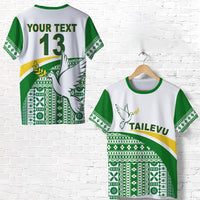 (Custom Text and Number) Tailevu Rugby T Shirt Fiji Rugby Tapa Pattern White LT13 Unisex White - Polynesian Pride