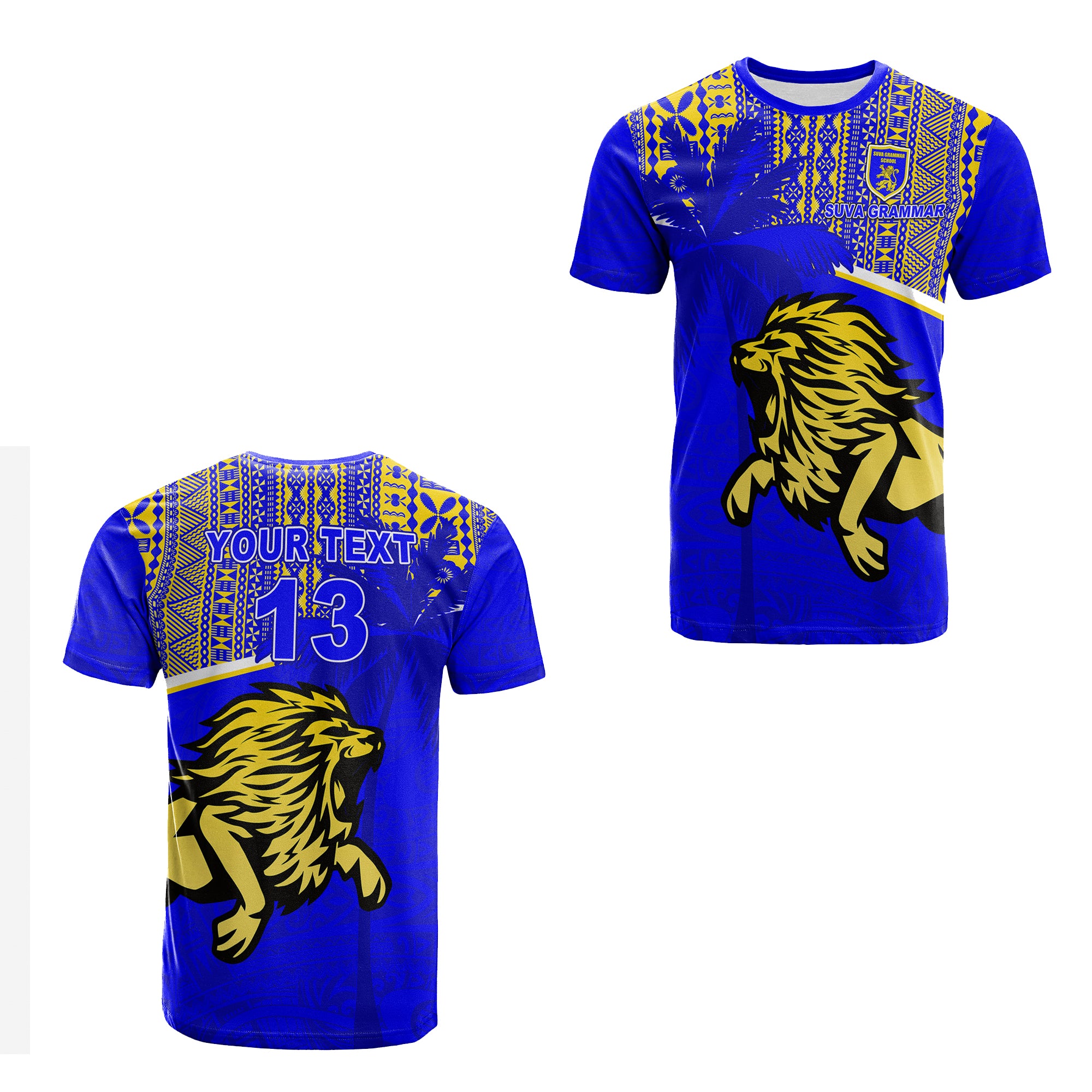 Custom Suva Grammar School T Shirt Spirit Lion Custom Text and Number LT13 Unisex Blue - Polynesian Pride