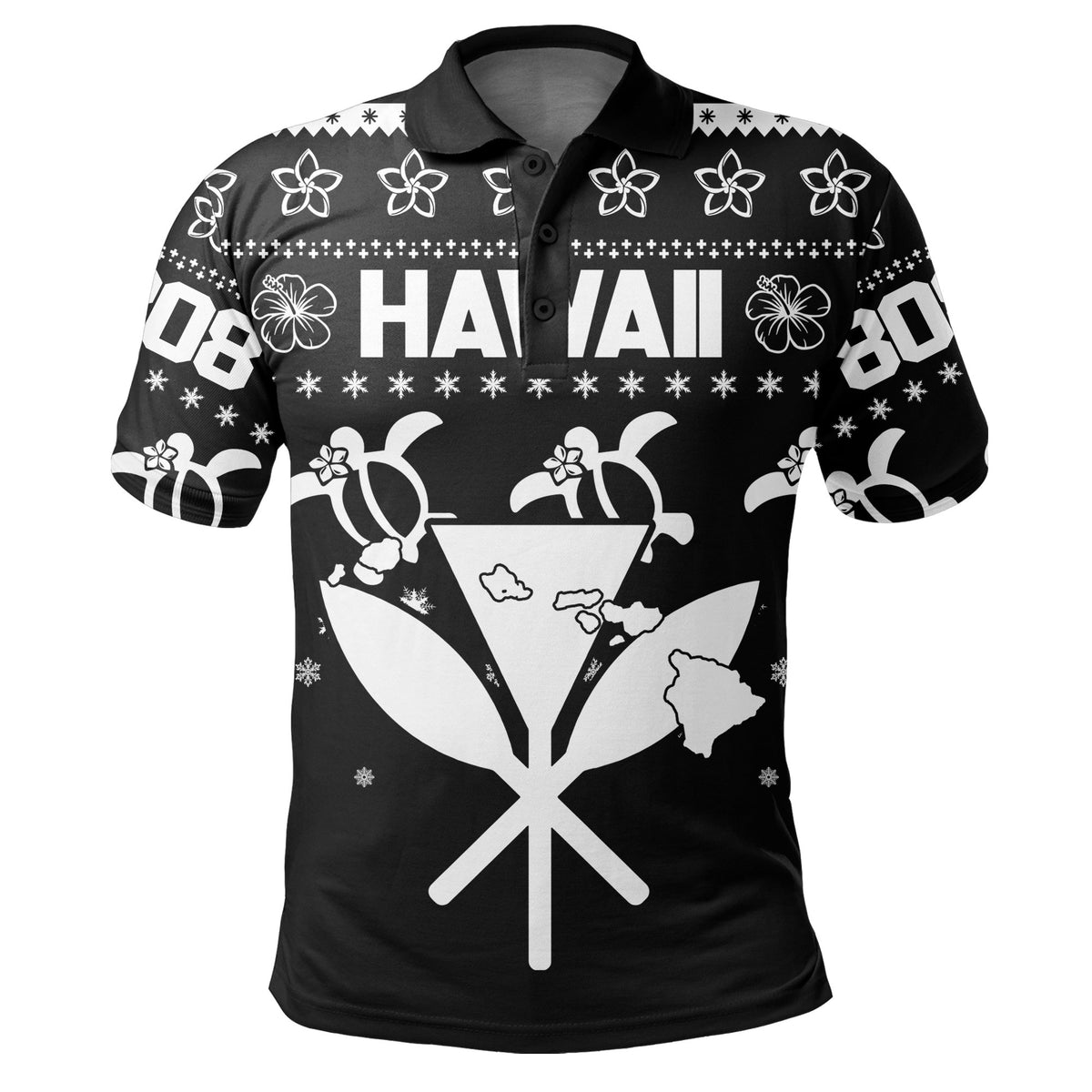 Kanaka Turtle Christmas Pattern Polo Shirt Helen Style White - Polynesian Pride
