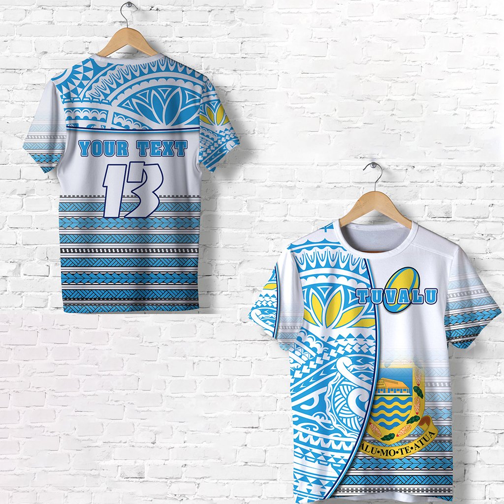 Custom Tuvalu Rugby T Shirt Special Custom Text and Number Unisex Blue - Polynesian Pride