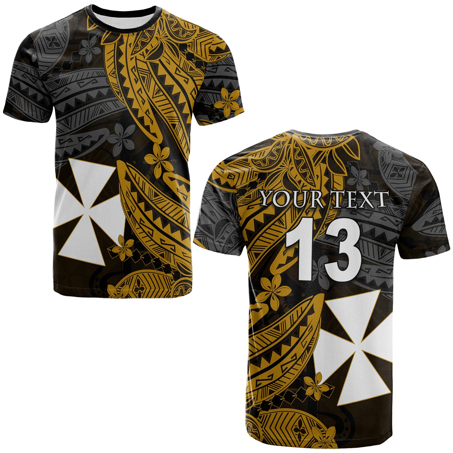 (Custom Text and Number) Wallis and Futuna T Shirt Enjoy Polynesian Flowers Version Gold LT13 Unisex Gold - Polynesian Pride