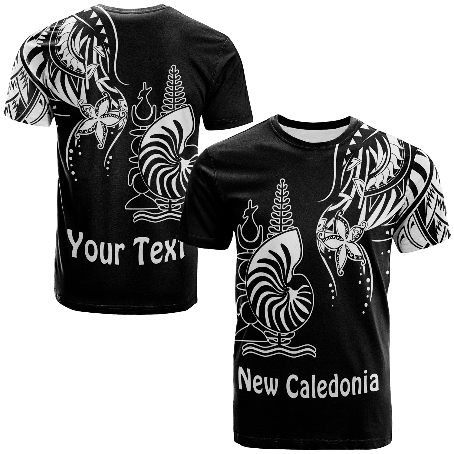 Custom New Caledonia T Shirt Emblem Nautilus Shell Version Black LT13 Unisex Black - Polynesian Pride