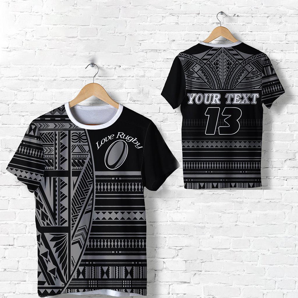 Custom Polynesian Rugby T Shirt With Love Style Gray Custom Text and Number Unisex Gray - Polynesian Pride