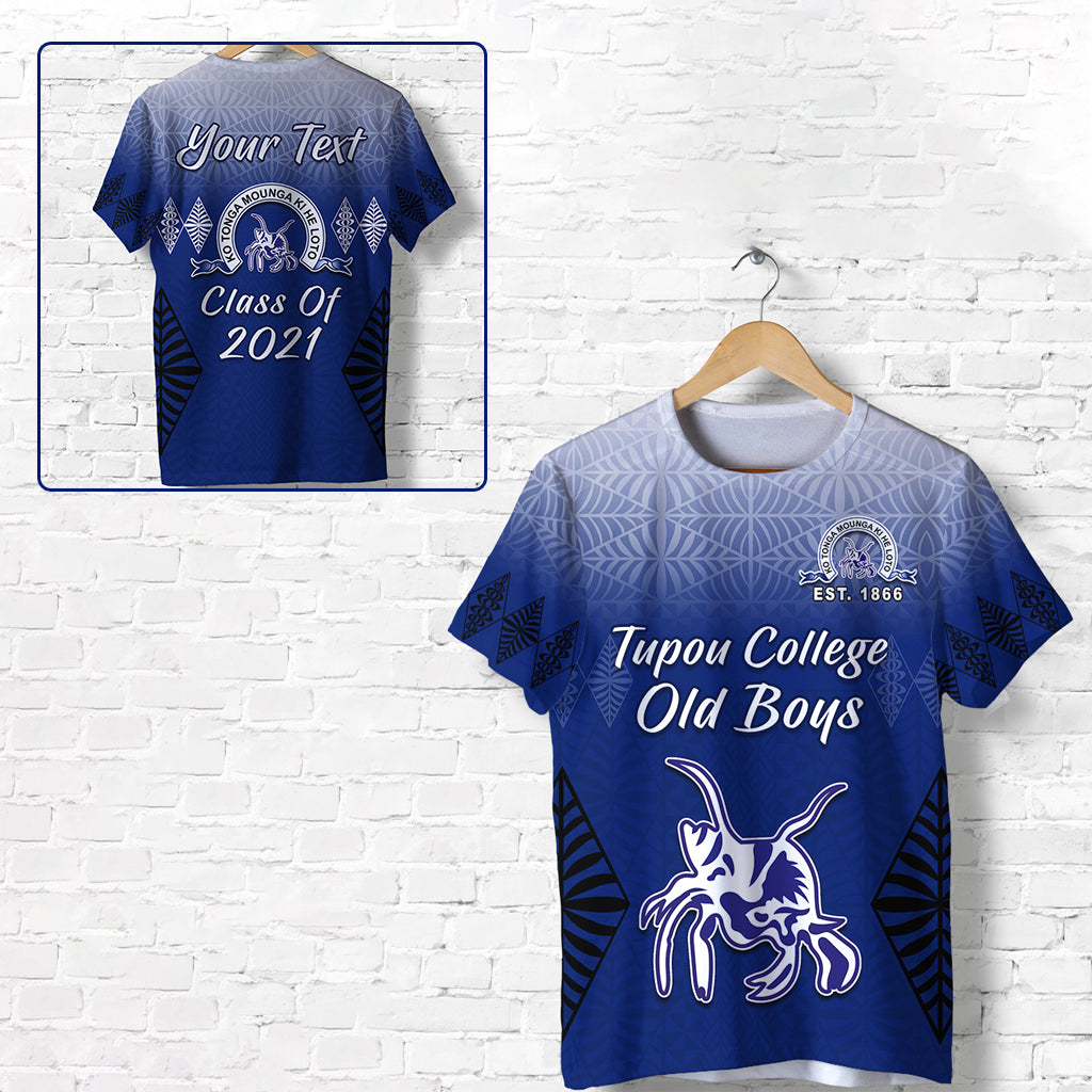 Custom Tupou College T Shirt Old Boys Tongan Tapa Class Year and Your Text LT13 Unisex Blue - Polynesian Pride