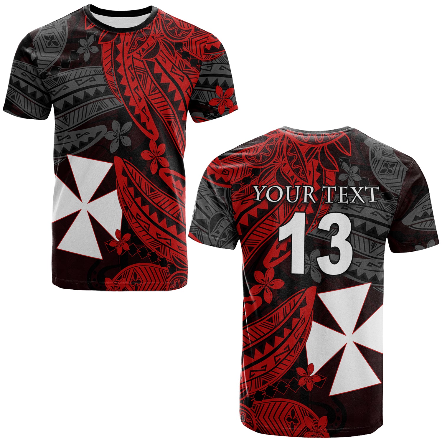 (Custom Text and Number) Wallis and Futuna T Shirt Enjoy Polynesian Flowers LT13 Unisex Red - Polynesian Pride