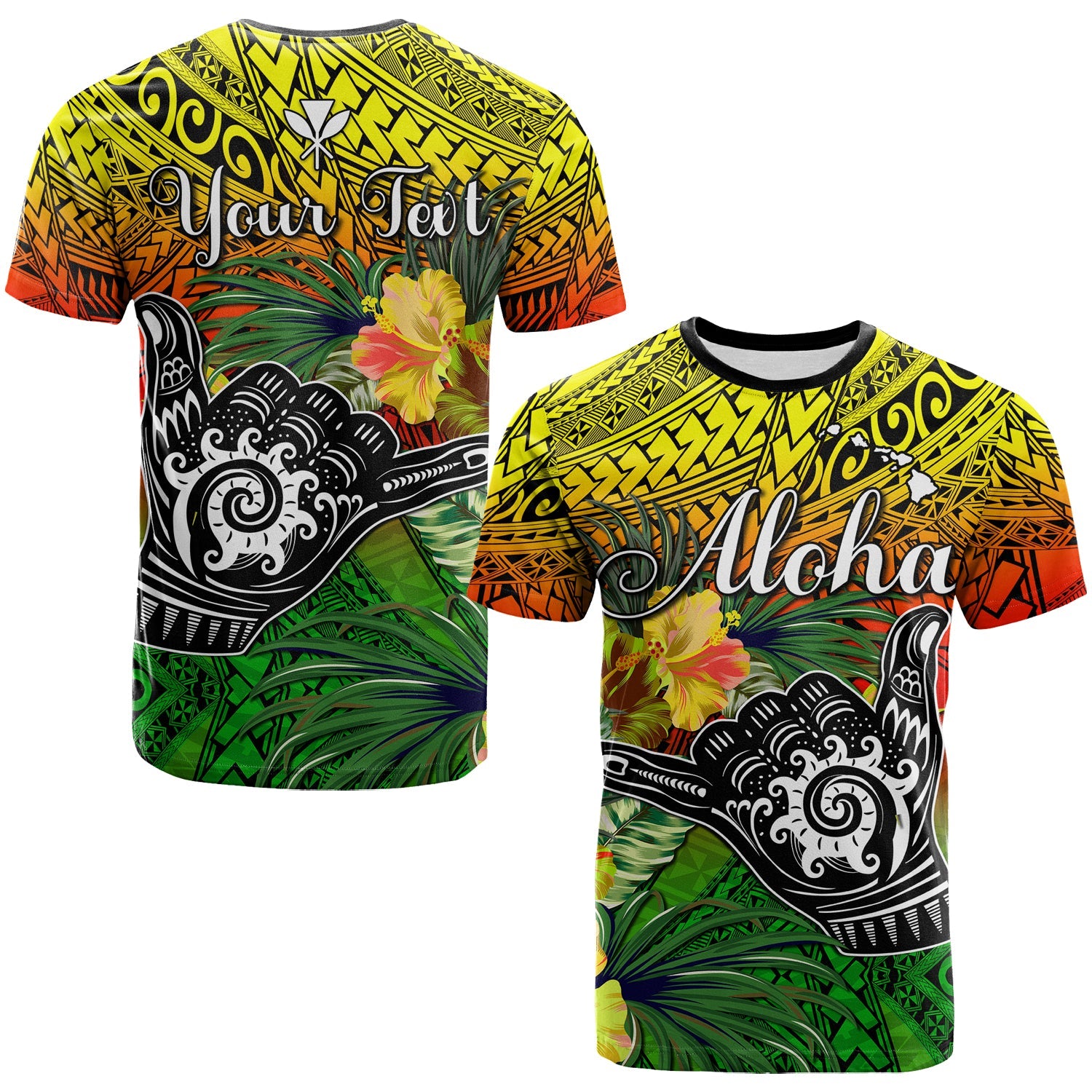 Custom The Shaka Hawaii T Shirt Tropical Flowers Reggae Version LT13 Reggae - Polynesian Pride