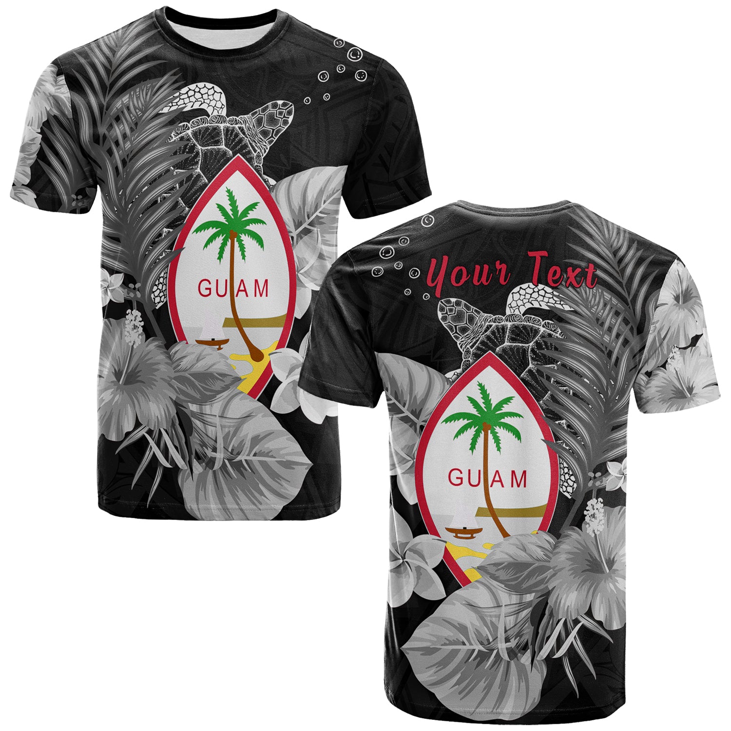 Custom Guam Seal T Shirt Polynesian Turtle with Flowers Version White LT13 Unisex White - Polynesian Pride