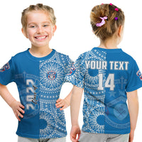 (Custom Text and Number) Apifoou Tonga College T Shirt Class of Year Tongan Ngatu Pattern LT14 Kid Blue - Polynesian Pride