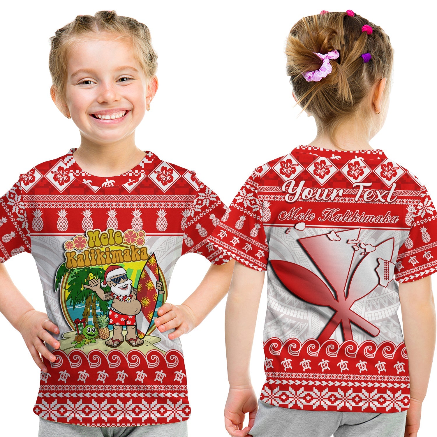 Custom Personalised Hawaii Christmas T Shirt KID Kanaka Polynesian Santa Claus Mele Kalikimaka LT14 - Polynesian Pride