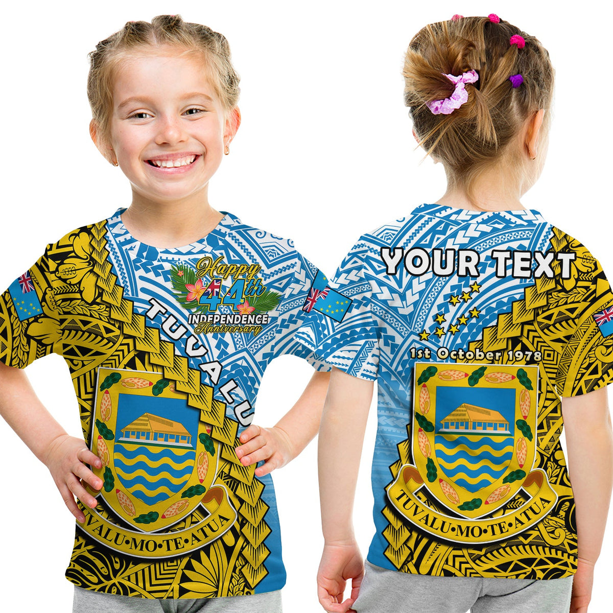 (Custom Personalised) Tuvalu 1978 T Shirt KID Happy 44th Independence Anniversary Polynesian Pattern LT14 Youth XL Size14 - Polynesian Pride