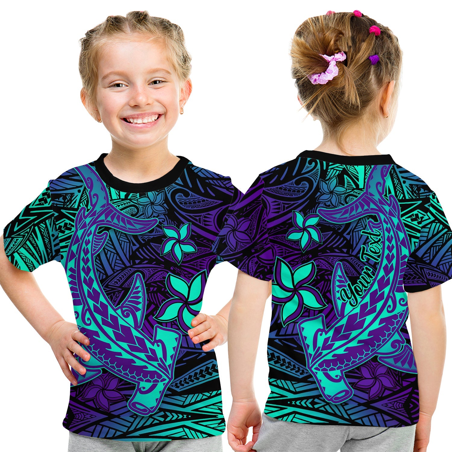 (Custom Personalised) Polynesian T Shirt KID Purple Paradise Hawaiian Tribal Hammerhead Shark LT14 - Polynesian Pride