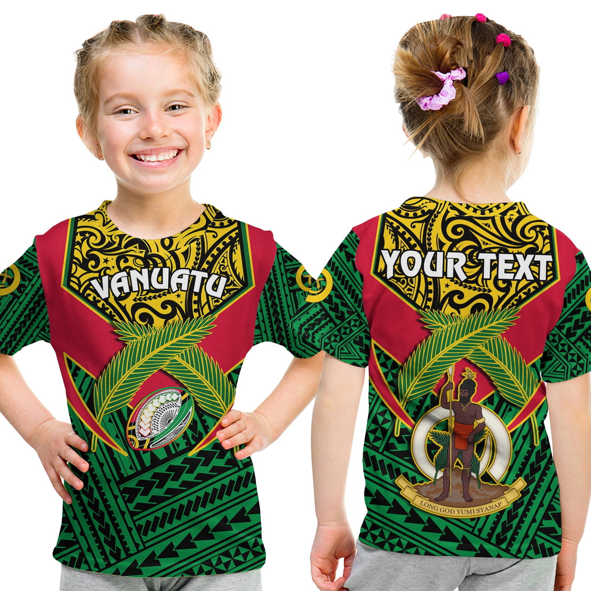 Custom Vanuatu Rugby T Shirt Coat of Arms Polynesian Pattern LT14 - Polynesian Pride