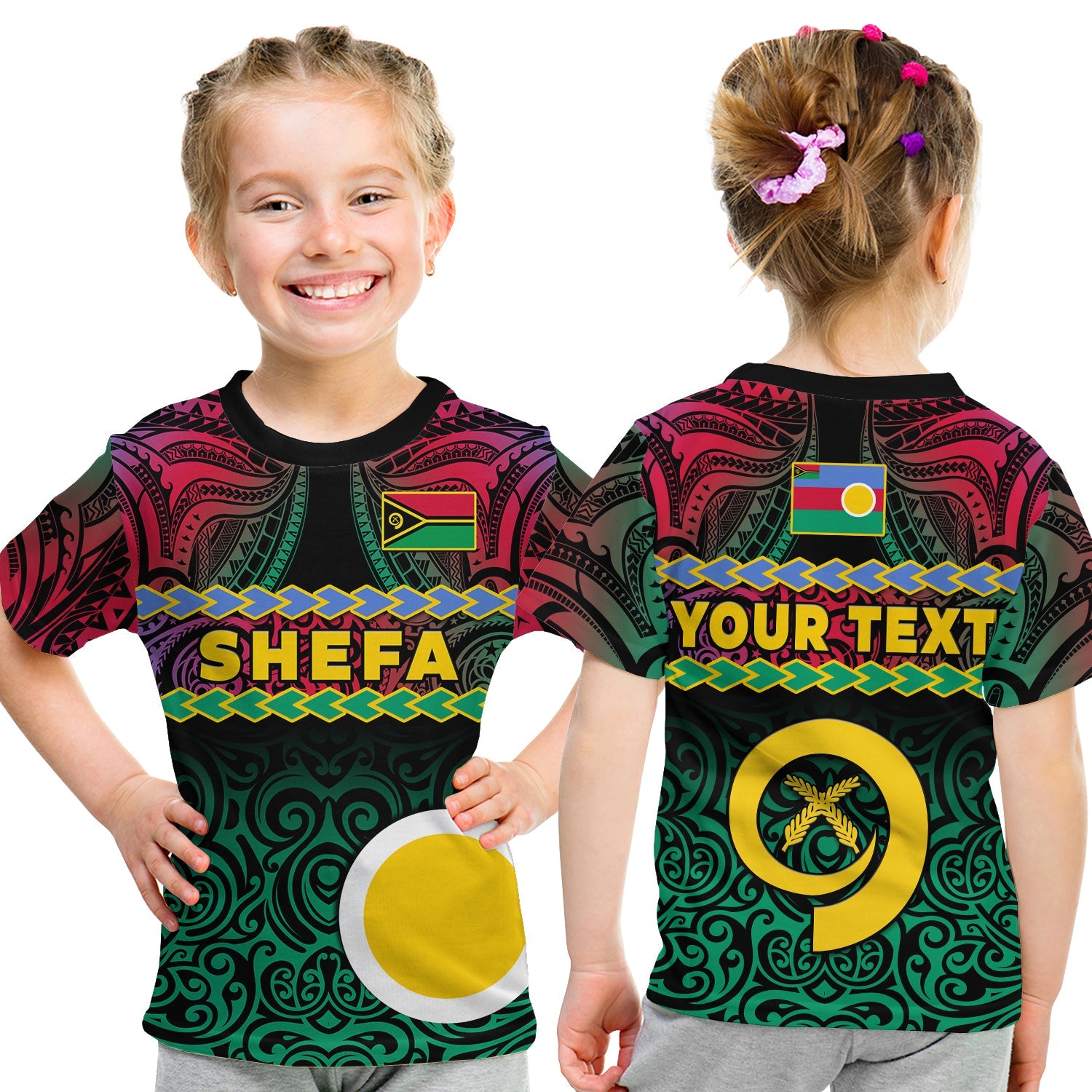 (Custom Personalised) Shefa Province T Shirt KID Vanuatu Pig Tusk Polynesian Flag Style LT14 - Polynesian Pride