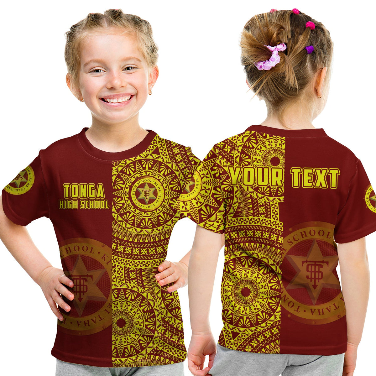 Custom Tonga High School T Shirt Tongan Ngatu Pattern LT14 Kid Red - Polynesian Pride