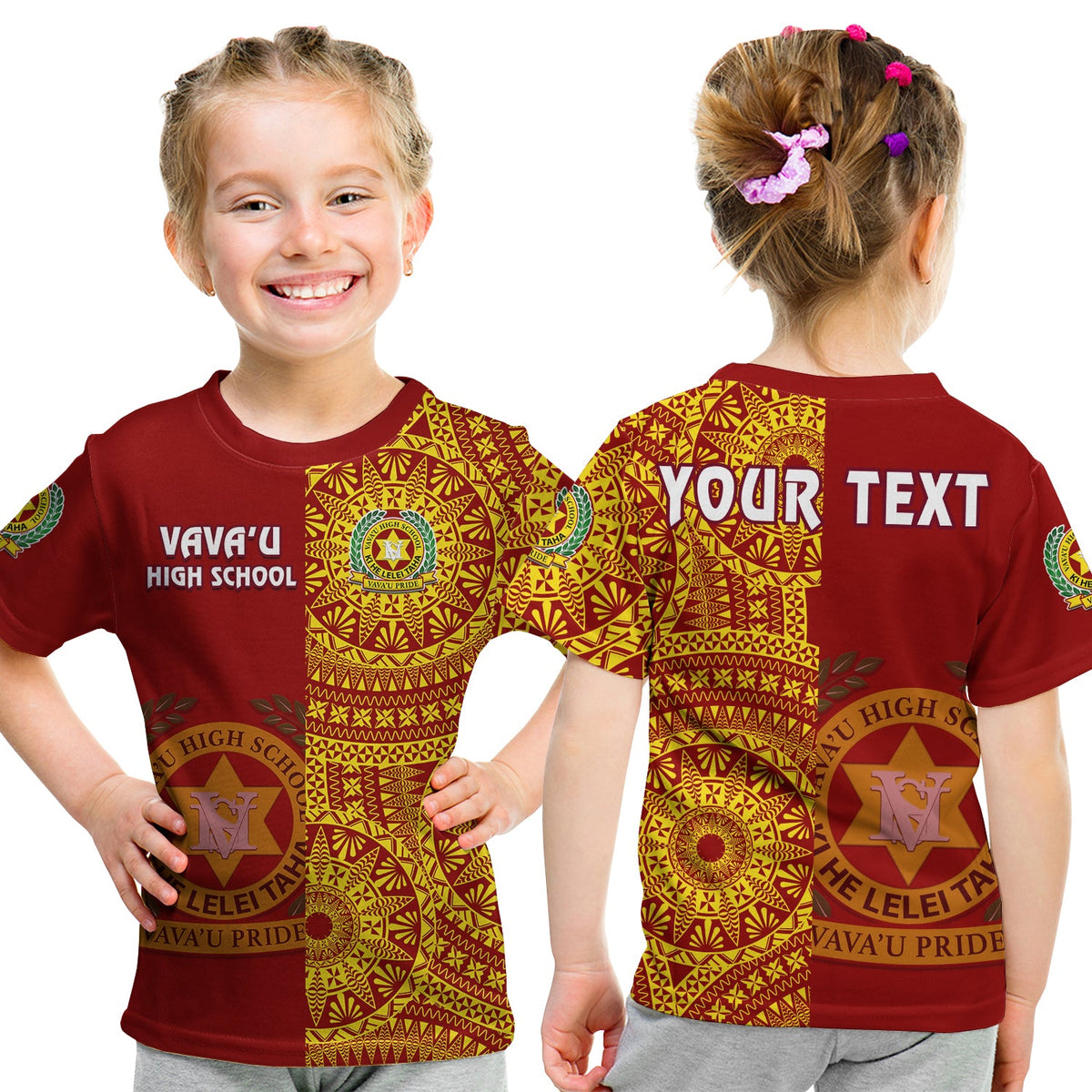 (Custom Personalised) Tonga Vavau High School T Shirt KID Tongan Ngatu Pattern LT14 Youth XL Size14 - Polynesian Pride