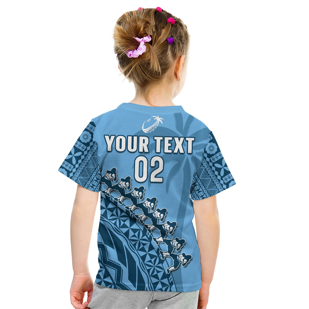 (Custom Text and Number) Fiji Tapa Rugby T Shirt Fijian Cibi Dance Tapa Pattern Blue LT14 - Polynesian Pride