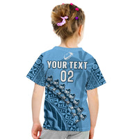(Custom Text and Number) Fiji Tapa Rugby T Shirt Fijian Cibi Dance Tapa Pattern Blue LT14 - Polynesian Pride