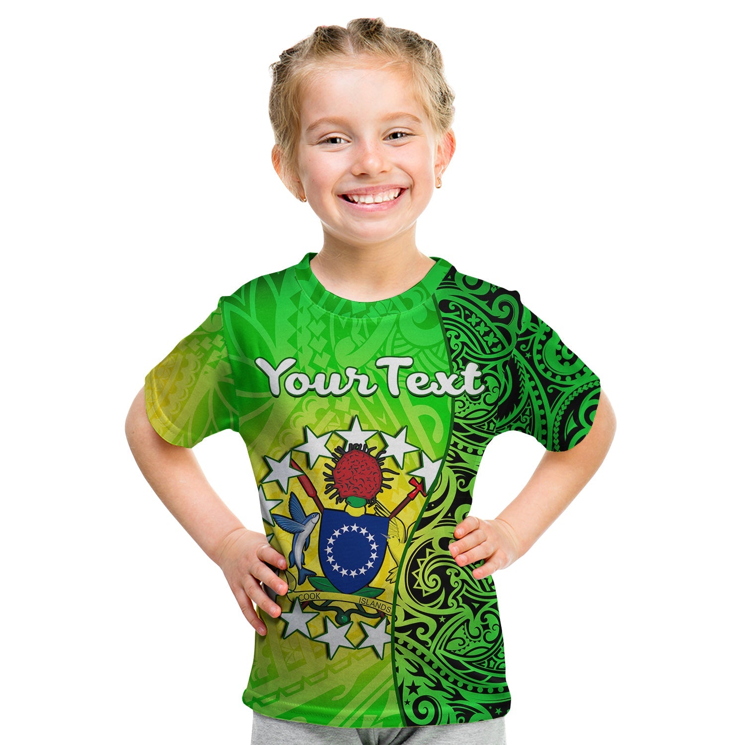 (Custom Personalised) Cook Islands T Shirt KID Cook Islands Coat Of Arms Turtle Polynesian LT14 - Polynesian Pride