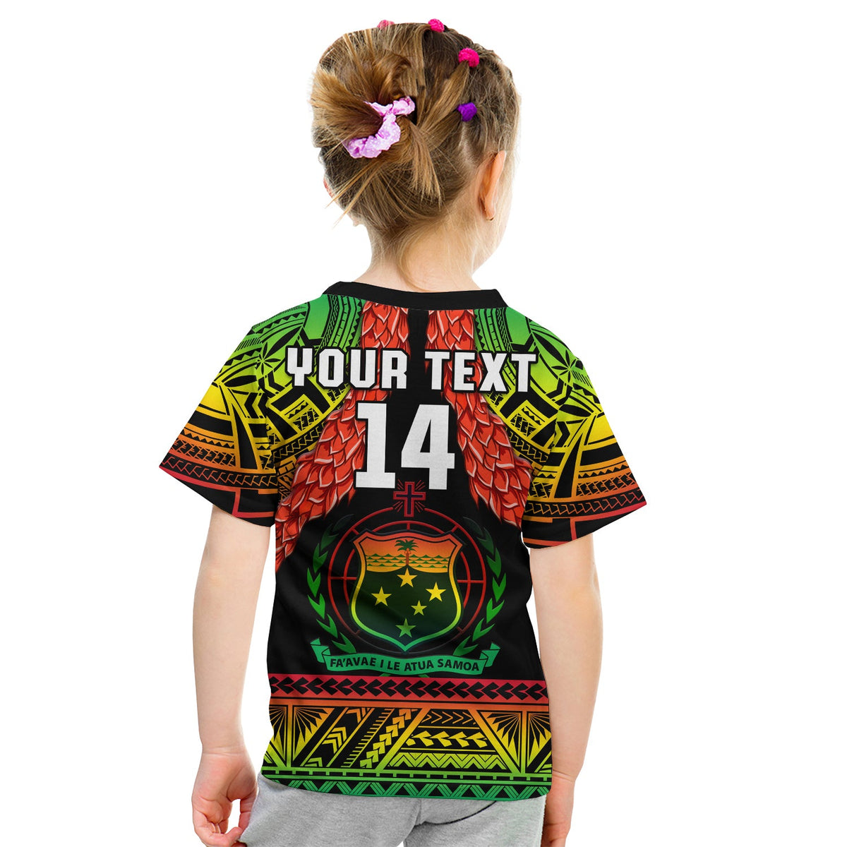 (Custom Text And Number) Samoa Rugby Polo Shirt KID Teuila Torch Ginger Gradient Style LT14 - Polynesian Pride
