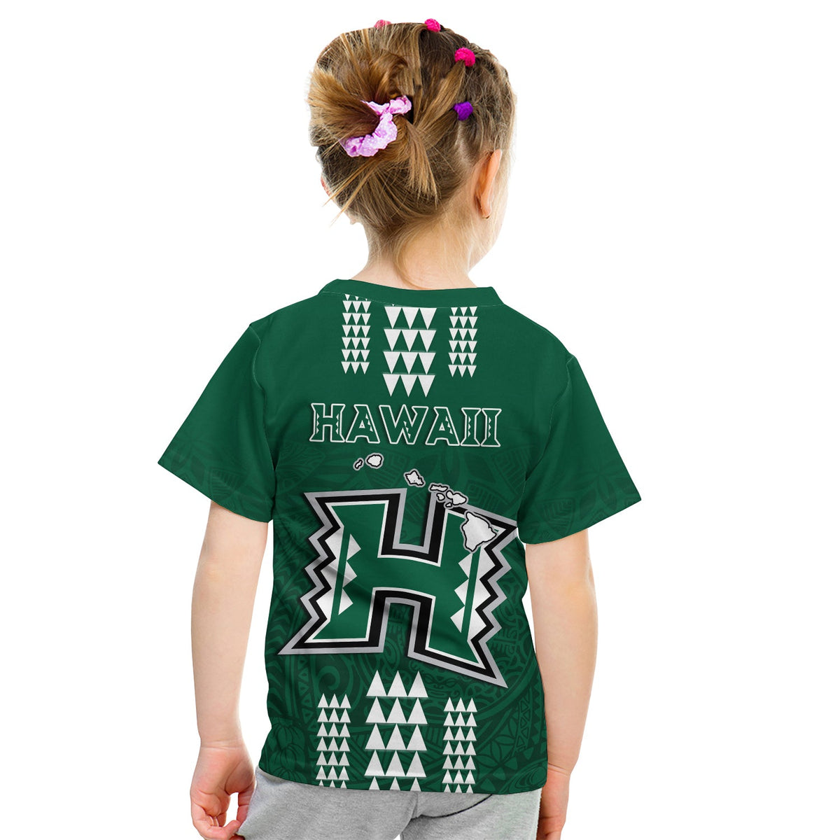 Hawaii Football T Shirt KID Kakau Rainbow Warriors Helmet LT14 - Polynesian Pride
