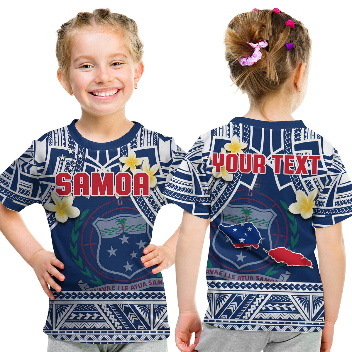 (Custom Personalised) Samoa T Shirt KID Samoan Plumeria Flowers Mix Polynesian Pattern LT14 Youth XL Size14 - Polynesian Pride