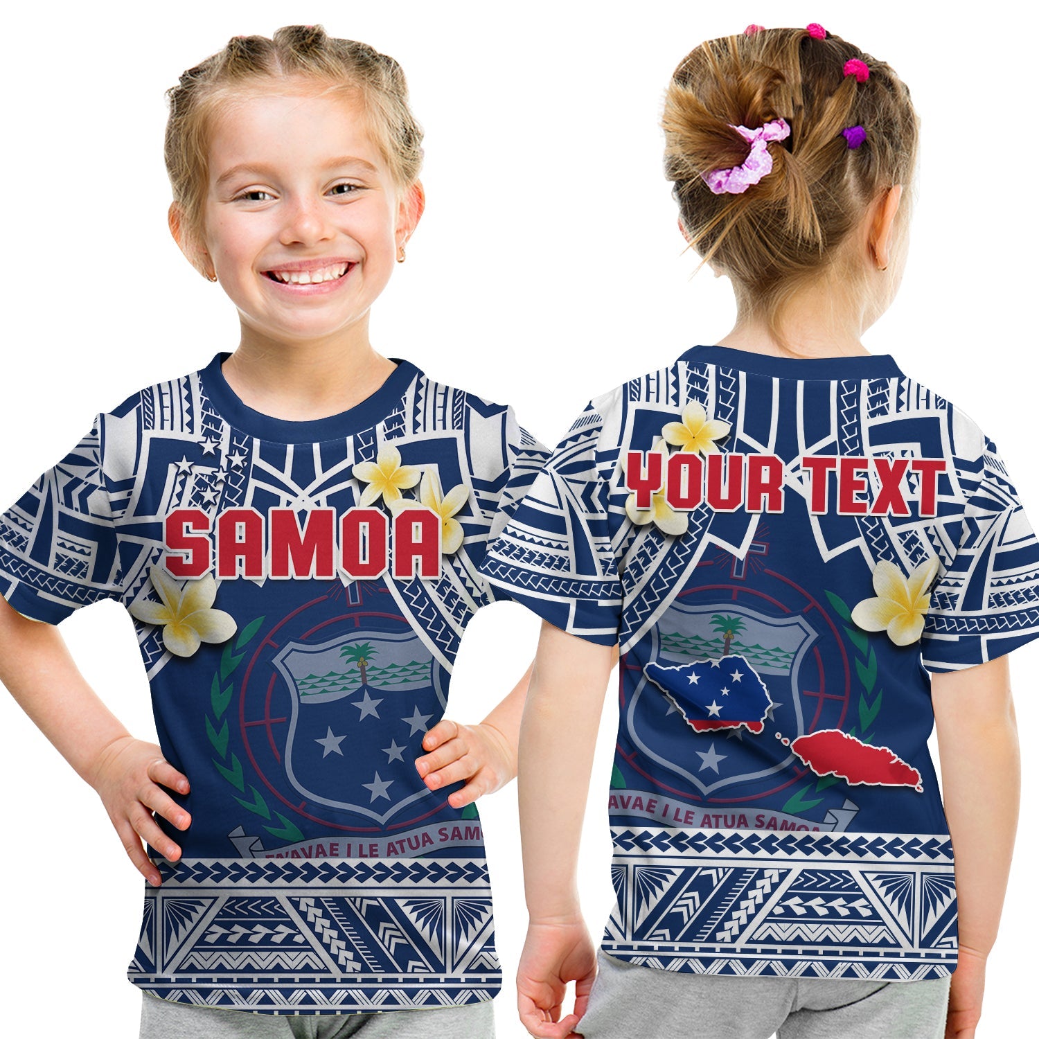 (Custom Personalised) Samoa T Shirt KID Samoan Plumeria Flowers Mix Polynesian Pattern LT14 Youth XL Size14 - Polynesian Pride