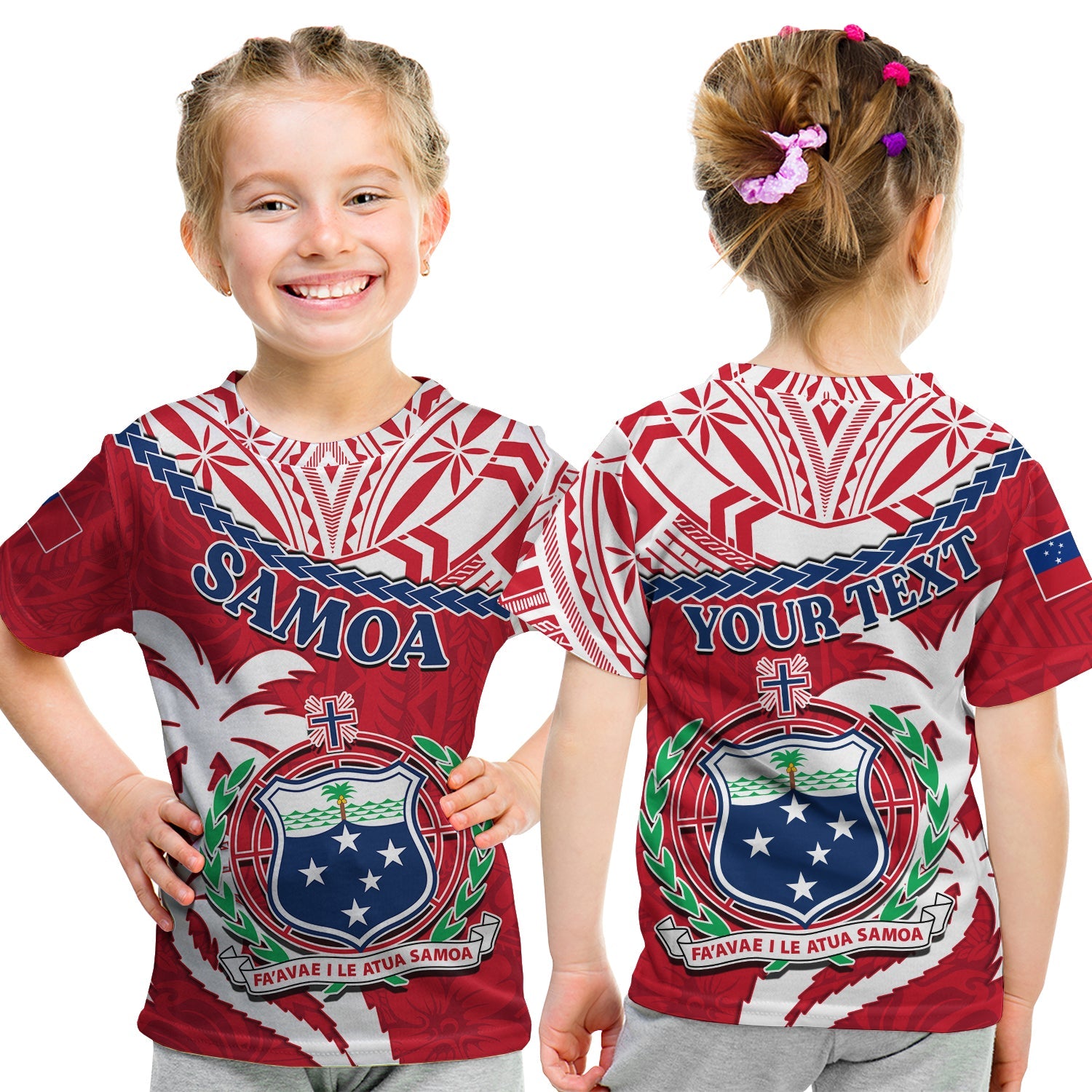 (Custom Personalised) Samoa T Shirt KID Samoan Coat Of Arms With Coconut Red Style LT14 - Polynesian Pride